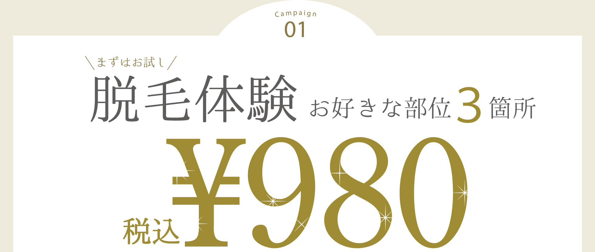 キャンペーン01　まずはお試し脱毛体験お好きな部位3箇所税込み980円