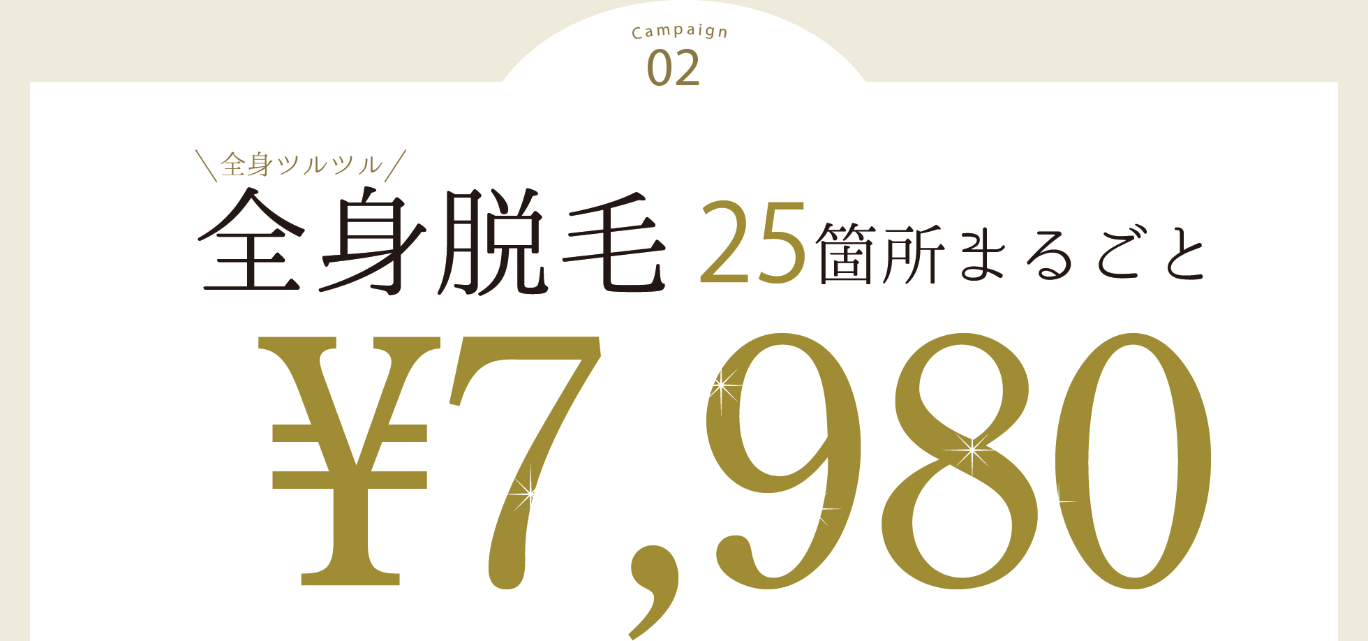 キャンペーン02　1回のご来店ですべて施術　全身ツルツル全身脱毛25箇所まるごと税込78,980円